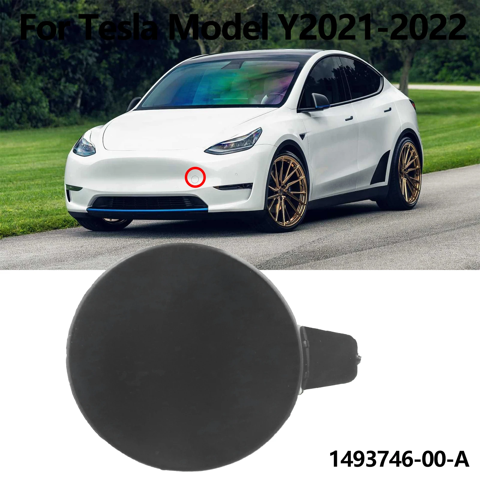 Plastic Towing Eye Black Cap For Front Of For Tesla M Y Year Range Two Thousand Twenty One to Two Thousand Twenty Two