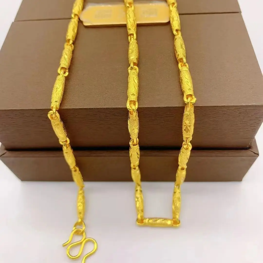 

Men's 4mm Olive Gold Necklace, 24K Gold, AU999 | Gradient gray enamel crater texture, rugged chic for outdoor enthusiasts.