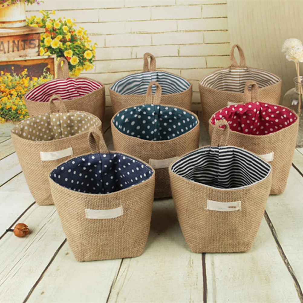 

Hanging Storage Bag Jute Fabric Organizer for Cosmetics Underwear Clothes Desktop Tools Flower Pot Natural Breathable