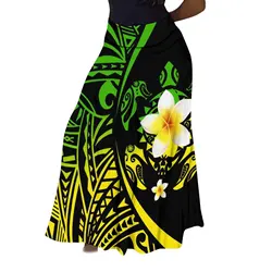 Polynesian Design Turtle Hibiscus Flower Women Fashion High-Waisted Skirt Hawaii Beach Party Full Skirt Maxi Dress