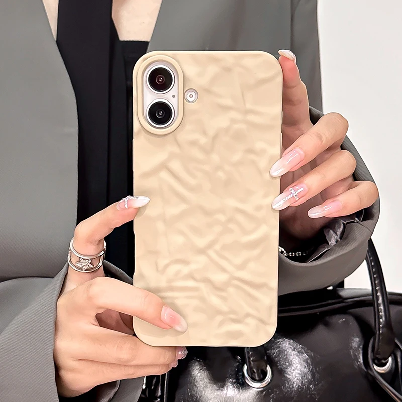 Matte Cream Tin Foil Texture Back Cover Case For iPhone 16 15 14 13 12 11 Pro Max 16 Plus