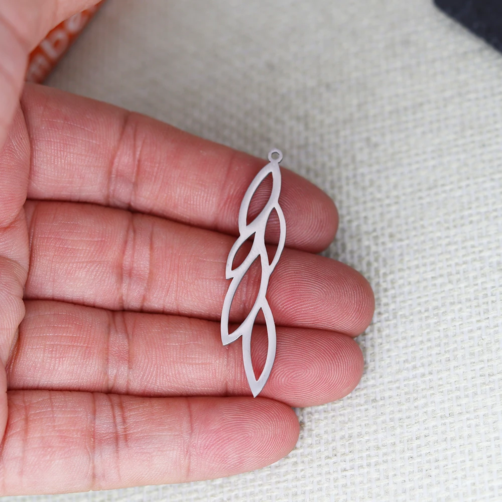 3 piezas de dijes de hoja de Salix largos y huecos de acero inoxidable para la fabricación de joyas DIY, pendientes, collares, manualidades y borlas, al por mayor