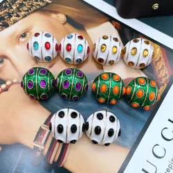 Colorful Round Stud Earrings Enamel Brincos Statement Oil Painting Jewelry For Women