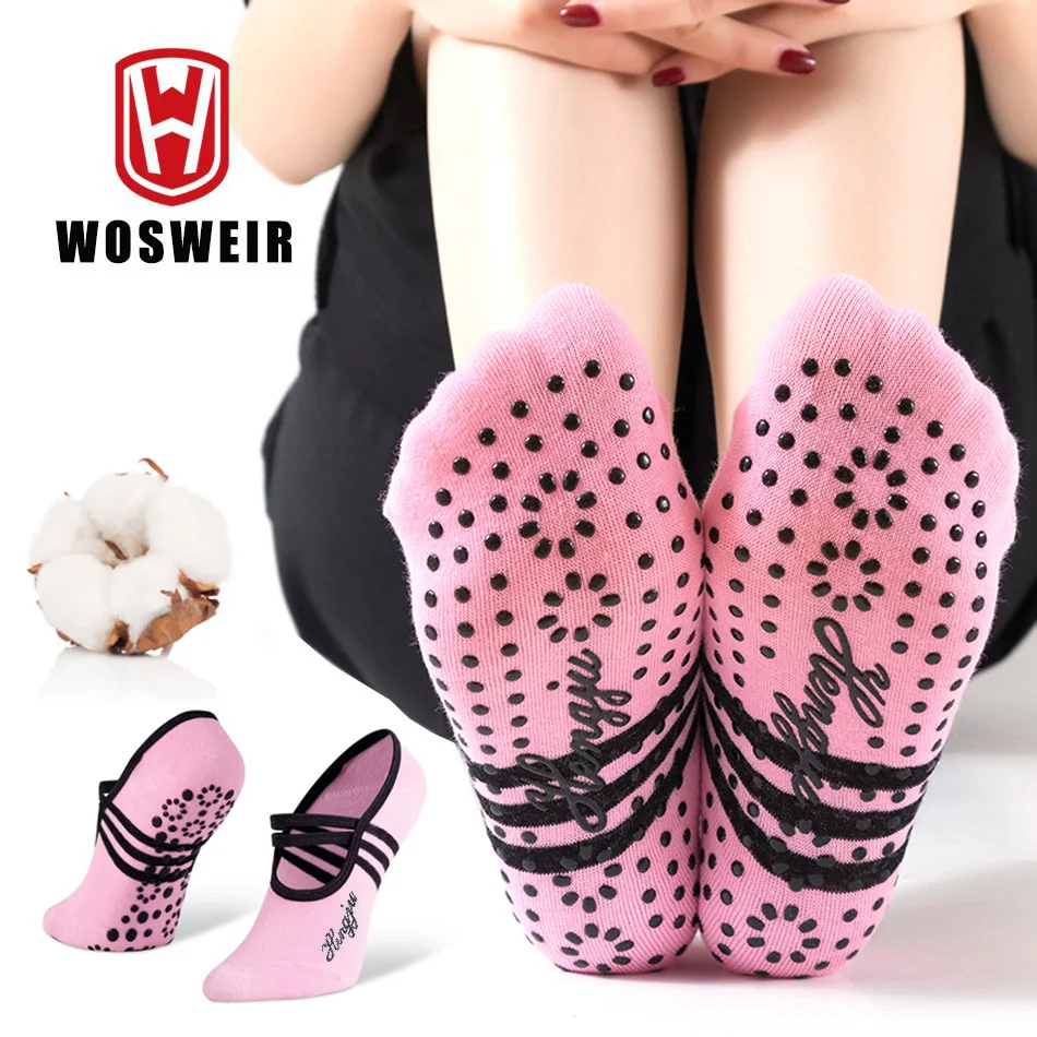 

WOSWEIR 1 Pair Sports Yoga Socks Slipper for Women Anti Slip Lady Damping Bandage Pilates Sock Ballet Heel Dance Protector