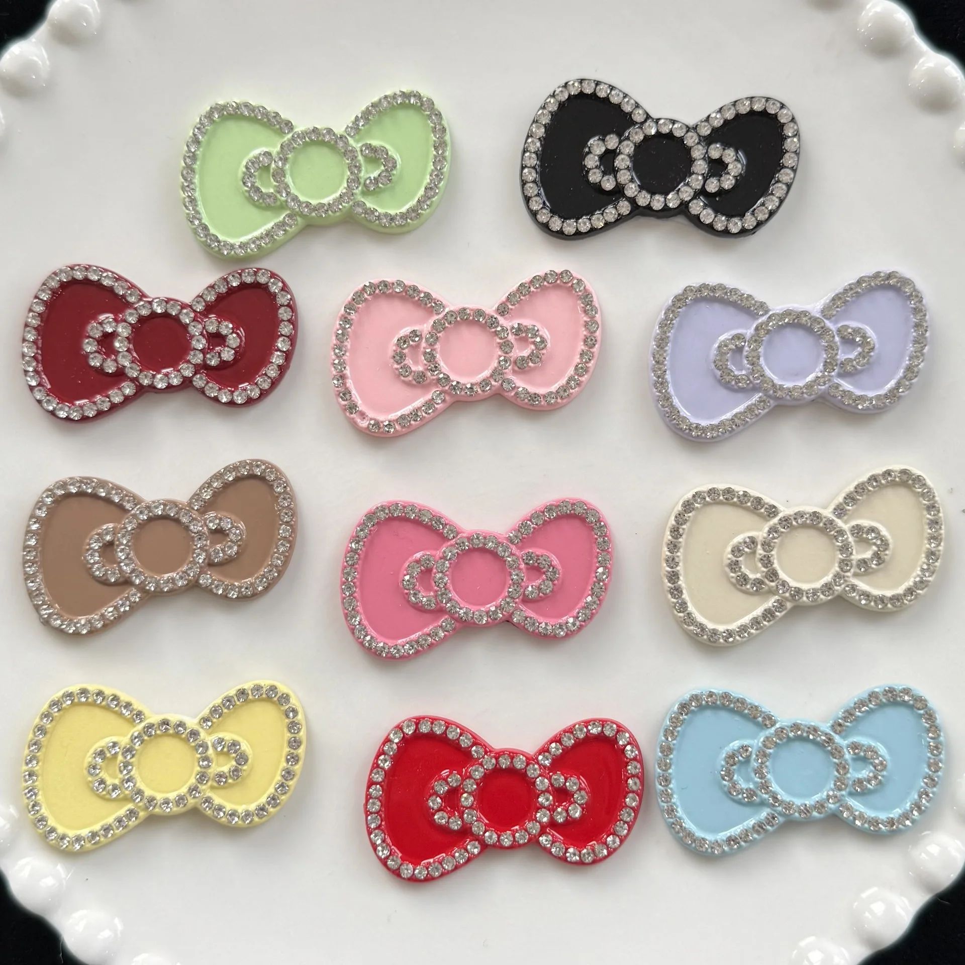 2pcs Bling Black Coffee Rhinestone Irregular Bow Resin Accessories Cute Handmade Mobile Phone Case Junk Charms Jewelry Materials