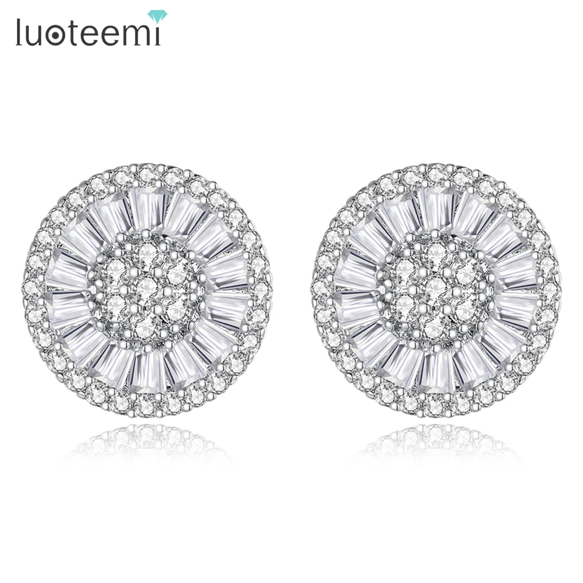 

LUOTEEMI Noble Romantic Jewelry Bright Unique Round Cubic Zircon Wedding Stud Earring for Women Factory Wholesale Drop Shipping