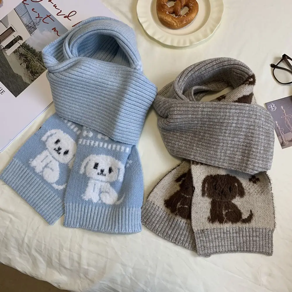 Sweet Cool Cartoon Cat Knitted Scarf Jacquard Cold Protection Puppy Cycling Neckerchief Fluffy Japanese Style Winter Wool Scarf