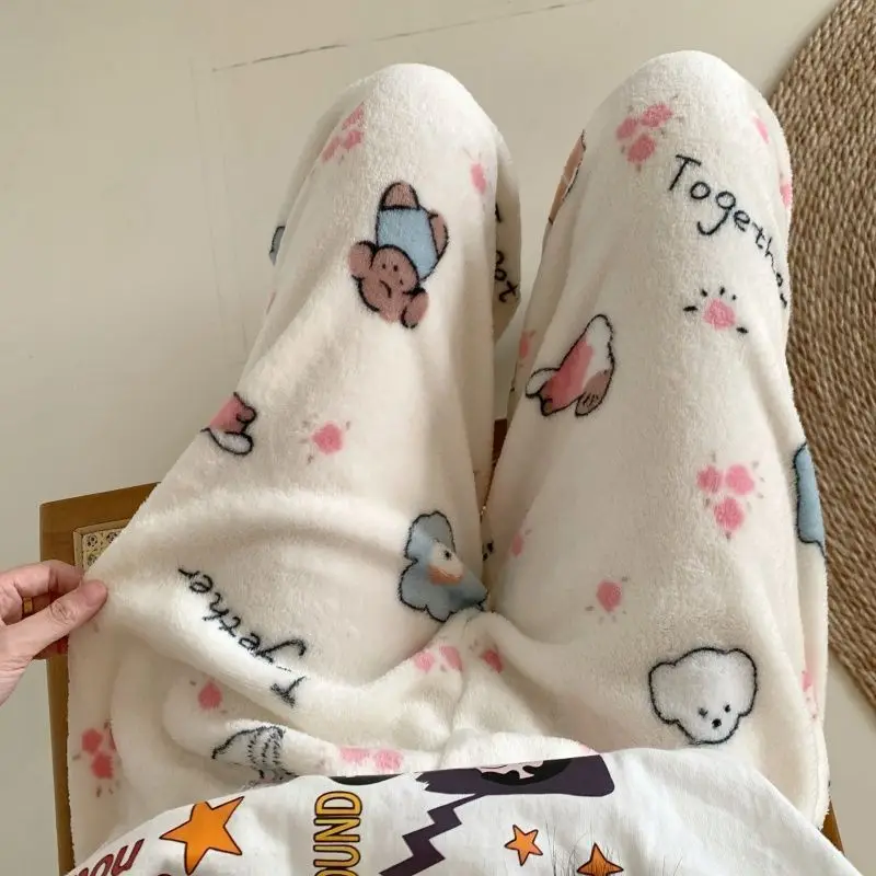 

Y2K Cute Cartoon Dog Fluffy Pajamas Pants Christmas PJS Women Winter Warm Flannel Sleepwear Girls Korean Kawaii Fuzzy PJ Pants