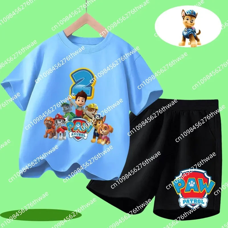 

1-12 Years Old "Woof Woof Team" Heroic Achievement Children's T-Shirt Set Boys and Girls' Casual Tops with Cartoon Printings