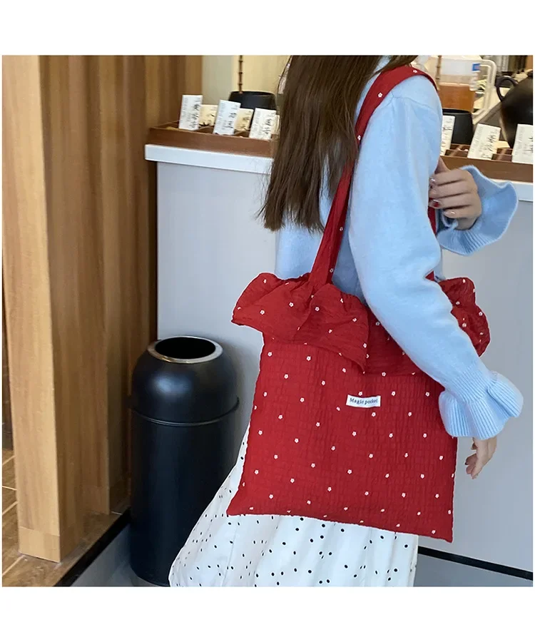 

Wave Point Chiffon Shoulder Bag Large Capacity Fairy Mesh Handbag Commuting Bag Korean Style Tote Bag Women