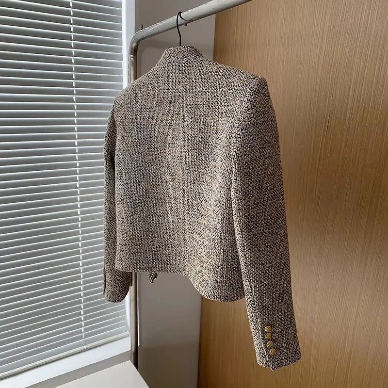 Spring Autumn Korean High Quality Short Tweed Jacket Women Casual Single-Breasted Long Sleeve Lady Blazer All-Match Tops Femme