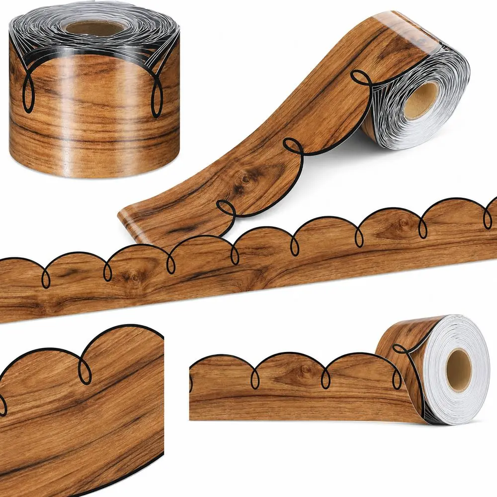 Wood Grain Bulletin Board Border 10m/Roll Scalloped Edge Border Trim Roll Cuttable Decorative Board Border Sticker