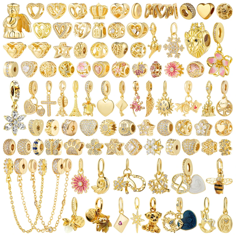 

Набор для создания украшений DIY Golden Series: Сверкающие бусины с отпечатками лап, вишневым цветом, снежинками, сердечками и семейным деревом, подходят для оригинальных браслетов