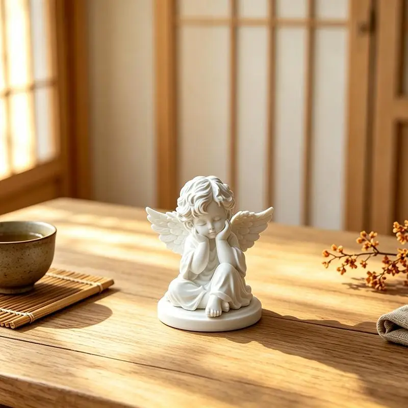 3D Printed White Cherub Angel Statue with Delicate Carved Wings Cute Small Figurine for Home Bedroom Shelf Decor Birthday Gift