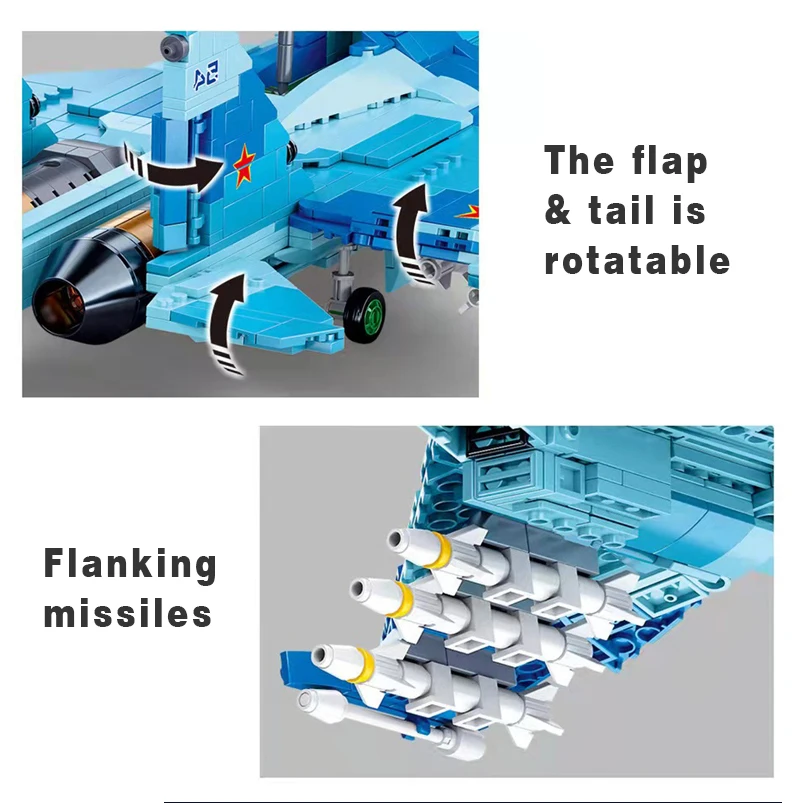 Sluban Military Air Force Weapon Sukhoi Su-27 Su-57 Flanker Fighter Building Blocks Kit Bricks WW2 Classic Model Toys Boys Gift