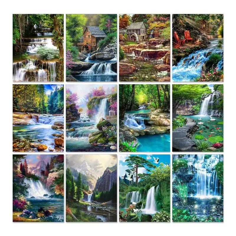 

GATYZTORY Frame Diy Painting By Numbers Mountain Waterfall Landscape Painting Acrylic Paint On Canvas For Home Decor 60x75cm