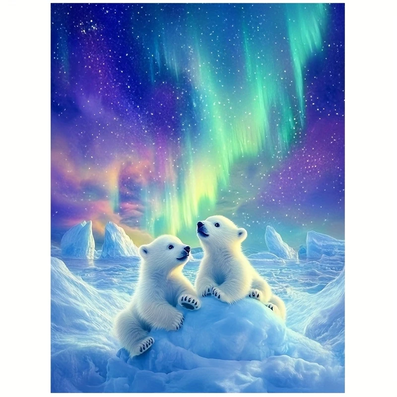 

Two Cute Polar Bears Aurora Borealis 500/1000/1200/2000 PCS Jigsaw Puzzles Family Activity Games for Gameroom Bedroom Home Decor