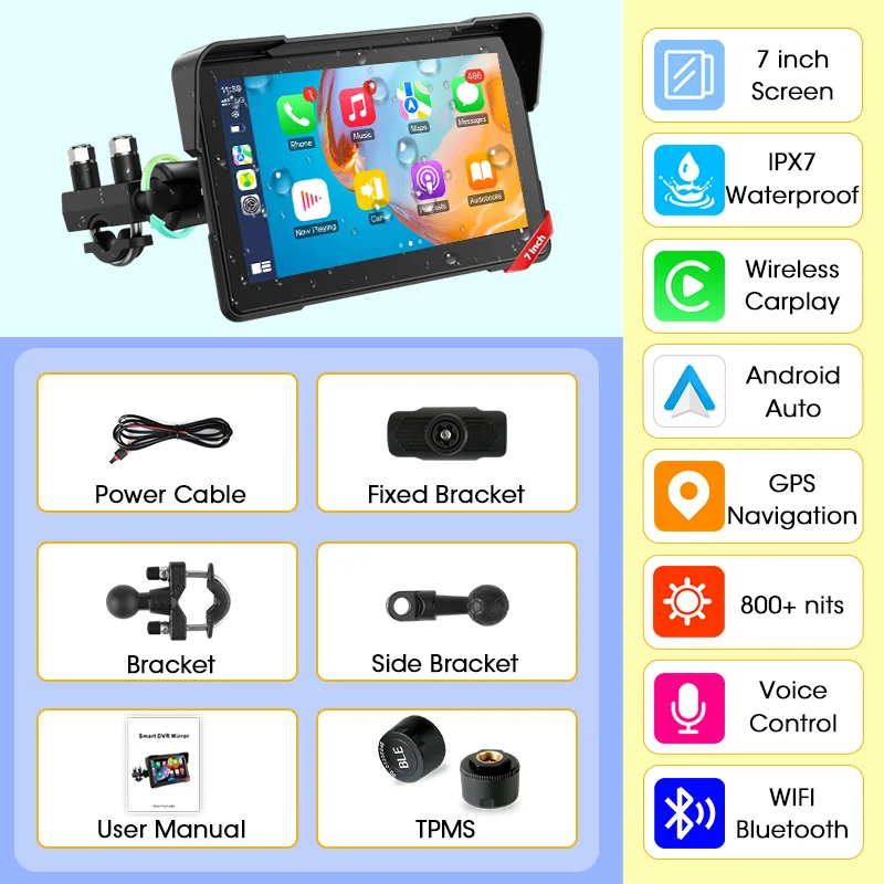 5/7 inch motorfiets CarPlay-scherm met TPMS GPS voor Moto-navigatiescherm Android Auto digitaal motorfietsdashboard BT