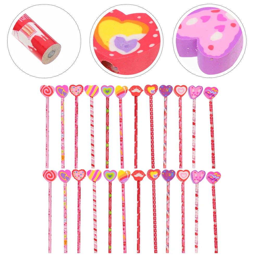 24 Pcs Valentine's Day Pencil Decorative Wood Pencils for Kids Valentines Bulk Portable Funny Pupils