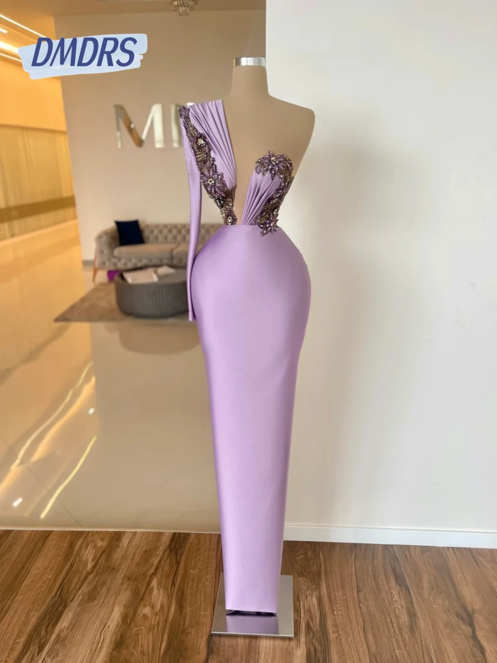 

Purple Satin Beaded Party Women Prom Gown Modern Charming One Shoulder Evening Dress Customized Exclusive Straight Cocktail Wear