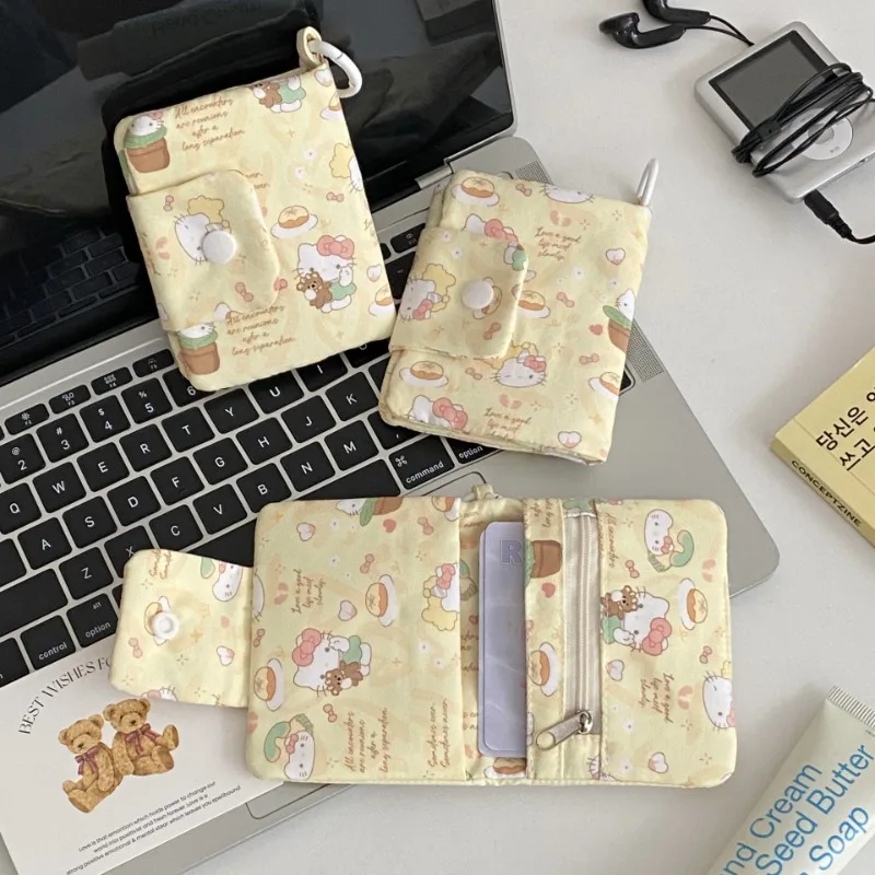 

Sanrio Hello Kitty Cute Cat Anime Cartoon Multi Layer Wallet Canvas Bag Multi Functional Storage Card Bag Pendant Birthday Gifts