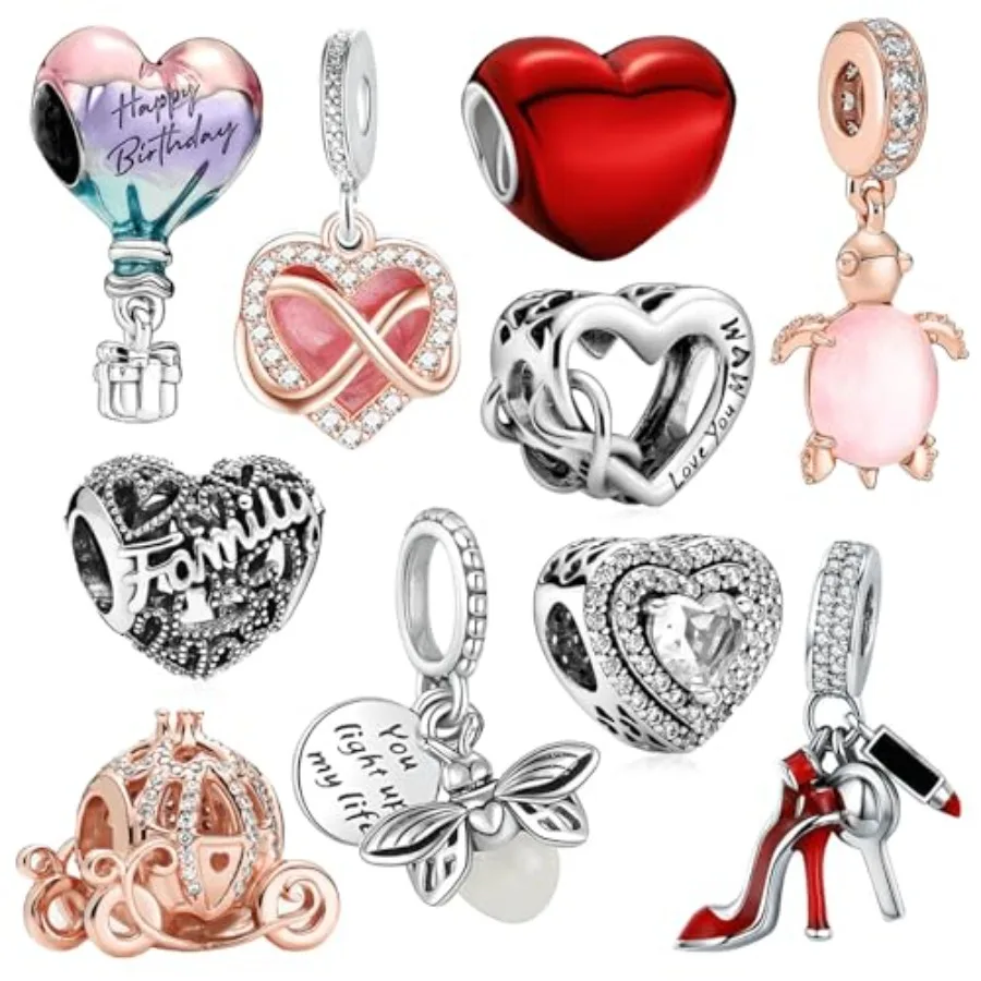 

WANIUS 10 Pack Silver Charms for Pandora Bracelets and Necklaces Charms for Women CZ Pendant Jewelry Charm Set