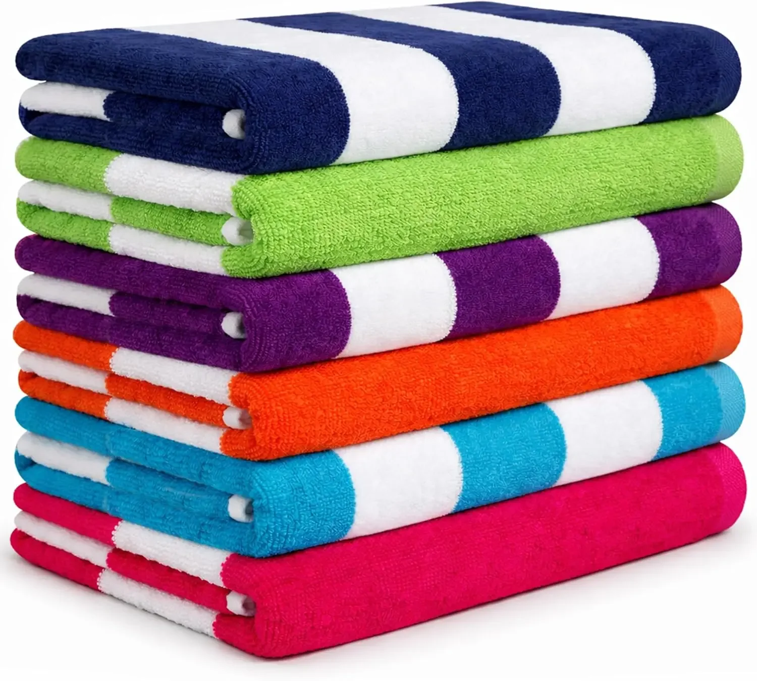 Beach Towels 6 Pack Large 30x60-100% Cotton Beach & Pool Towels Bulk Cabana Stripe - Quick Dry Bath Towel Set for Swim, Beach Es