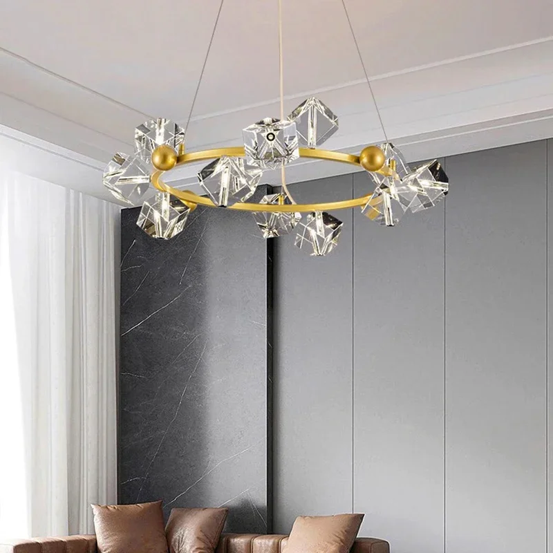 Modern Creative Square Crystal Pendant Light Suitable for Restaurant Board Living Room Chandelier Indoor Lighting Hanging Lamps