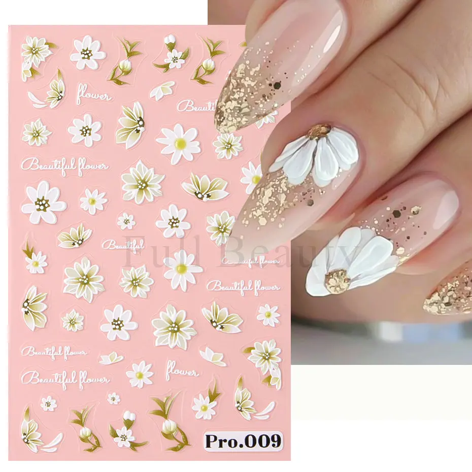 1Pcs Sakura Stickers For Nails 5D Embossed Spring Cherry Blossom Tulip Peony Flowers Petals Sliders Manicure Decoration LAPro010