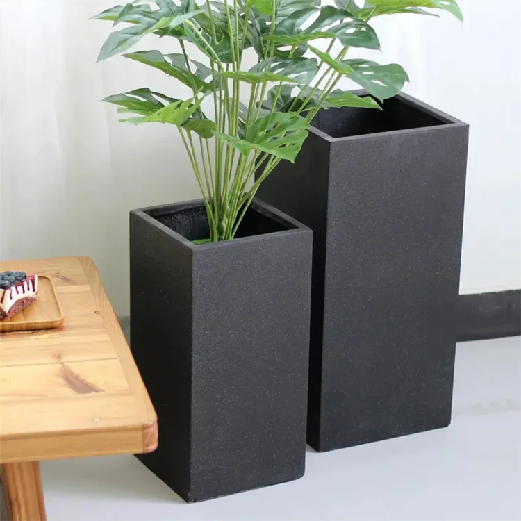 業務用 手描き 黒色 長方形 ホームデコレーション セメント製 大型コンクリート鉢 室内植物用プランター