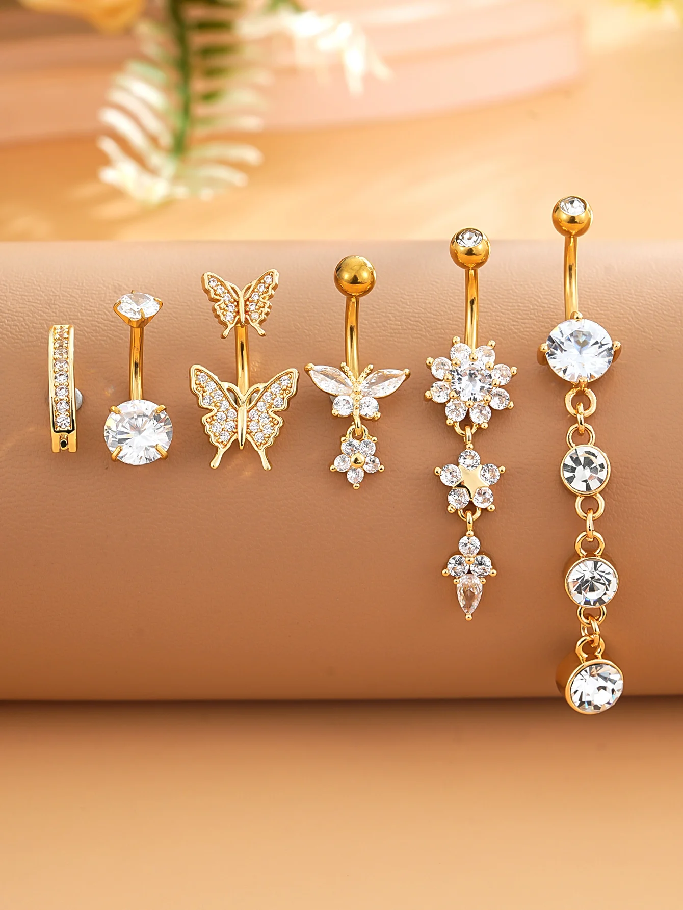3-8 Stück/Set Gemischte Bauchnabelpiercing-Sets Lange Hängende Gebogene Bauchnabelringe Nombril Ombligo Damen 14G Schmetterling Bauchnabelpiercings