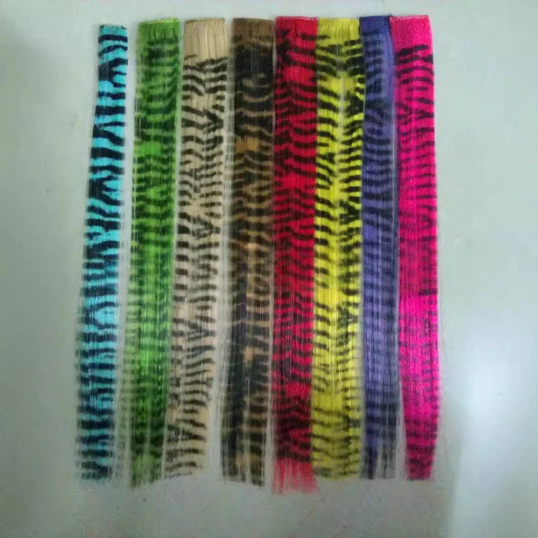 Colorful Striped Printed Clip in Hair Extensions Y2K Cool Girls Straight Hair Clip Highlights 18 Inches Wig Styling Accessories