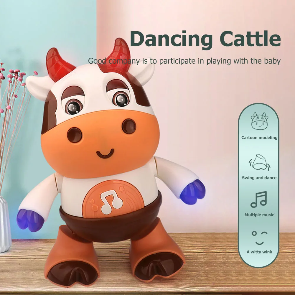Electric Early Education Toys Movable with Music Light Glowing Cattle Doll Smooth Interactive Cow Toy for Children Birthday Gift
