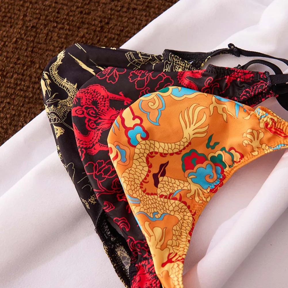 Men Sexy Underwear SissyBulge Pouch Hot Lingiere G-String Unisex Panties Chinese Dragon Pattern Printing Thongs Very Sexy Thongs
