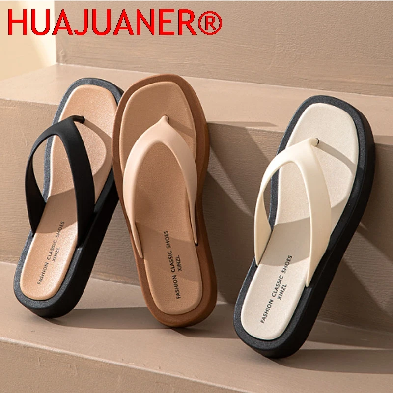 Classic Black/white Mixed Color Platform Flip Flops Women Thick Bottom Thong Slippers High Quality Leather Jandal Sandals Women