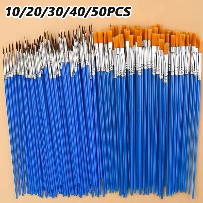 10/20/30/40/50PCS Painting Brushes For Painting Handcraft Round / Flat Nylon Hair Oil Acrylic Painting Brush School Art Supplies