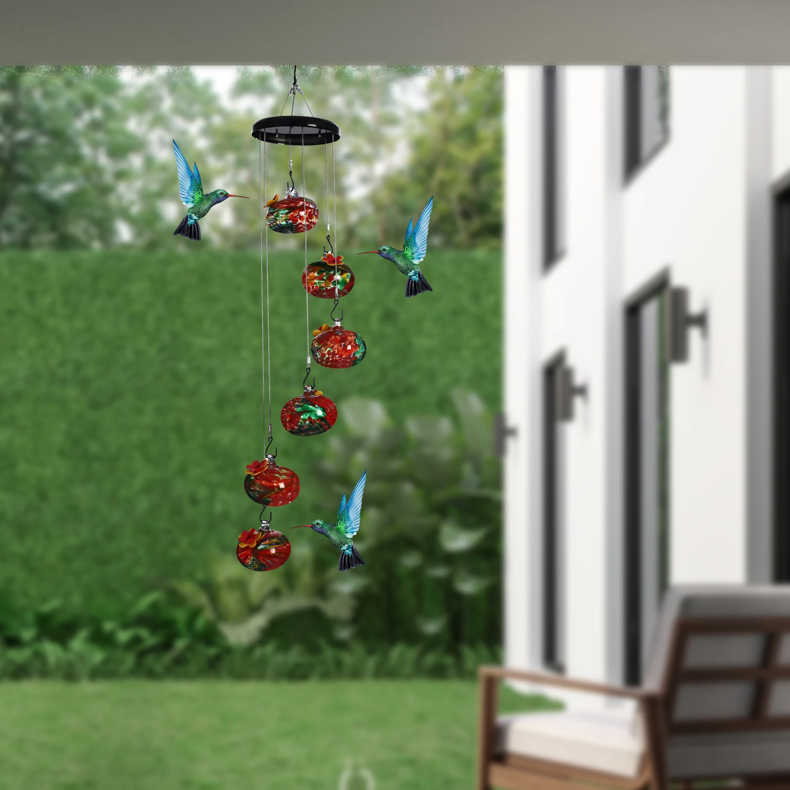 Hanging hummingbird feeder 6-Glass Balls Bird Feeders 63cm Outdoors Hanging Decor