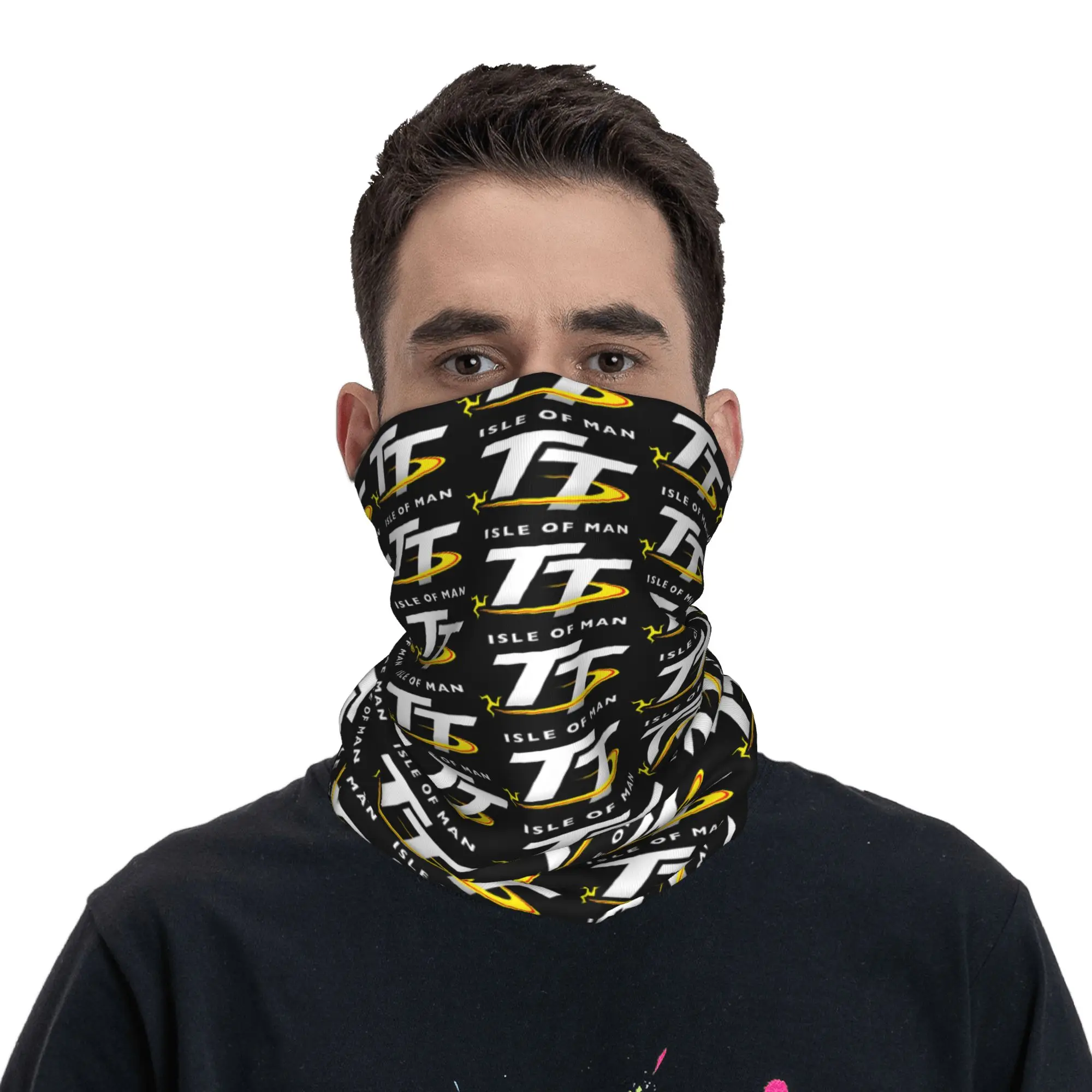 Custom Isle of Man TT Bandana Neck Gaiter for Ski Cycling Men Women Wrap Scarf Motocross Enduro Cross Balaclava Warmer
