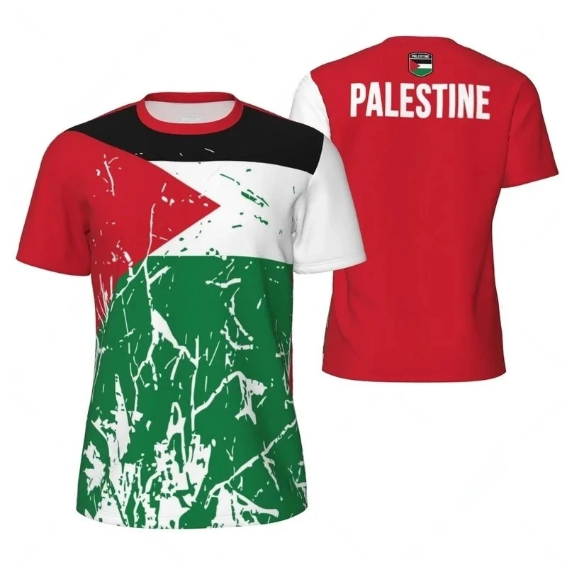 Fashion Palestine Flag Football T Shirts For Men Summer Trend National Emblem 3D Printed Sports Tees Casual Oversized Kids Tops