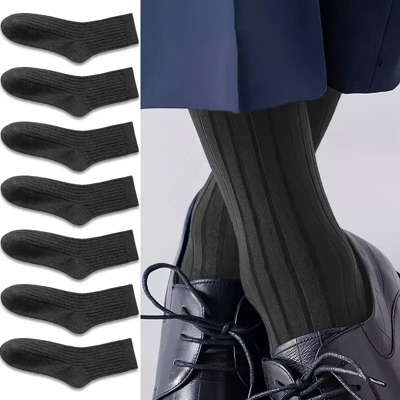 7 paia di abiti da uomo d'affari abiti formali calzini a tubo medio comodi e traspiranti che assorbono il sudore calzino casual universale per tutte le stagioni