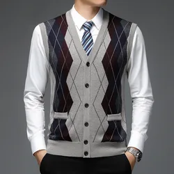 Autumn/Winter 2024 Wool Single Breasted Plaid Fit Everyday Men's Grey Collarless Cardigan Vest Vest