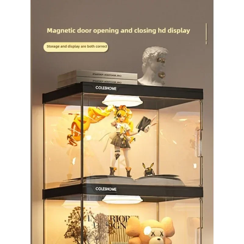 Bookcase Display Cabinet with Door Dustproof Cabinet Transparent Figure Storage Model Display Standing Cabinet Bookshelf Storage