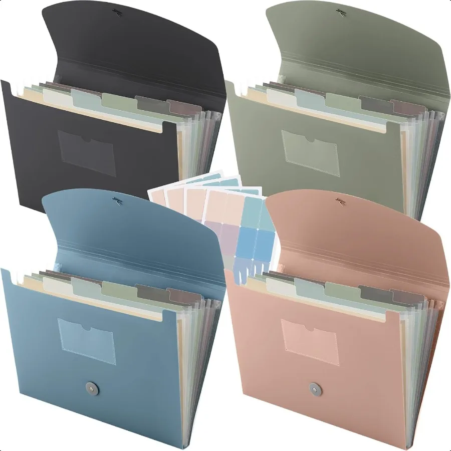 

4 Pack Expanding File Folder 7 Pocket Expanding File Organizer with Labels A4 Letter Size Folders with Pocket for Documents Off