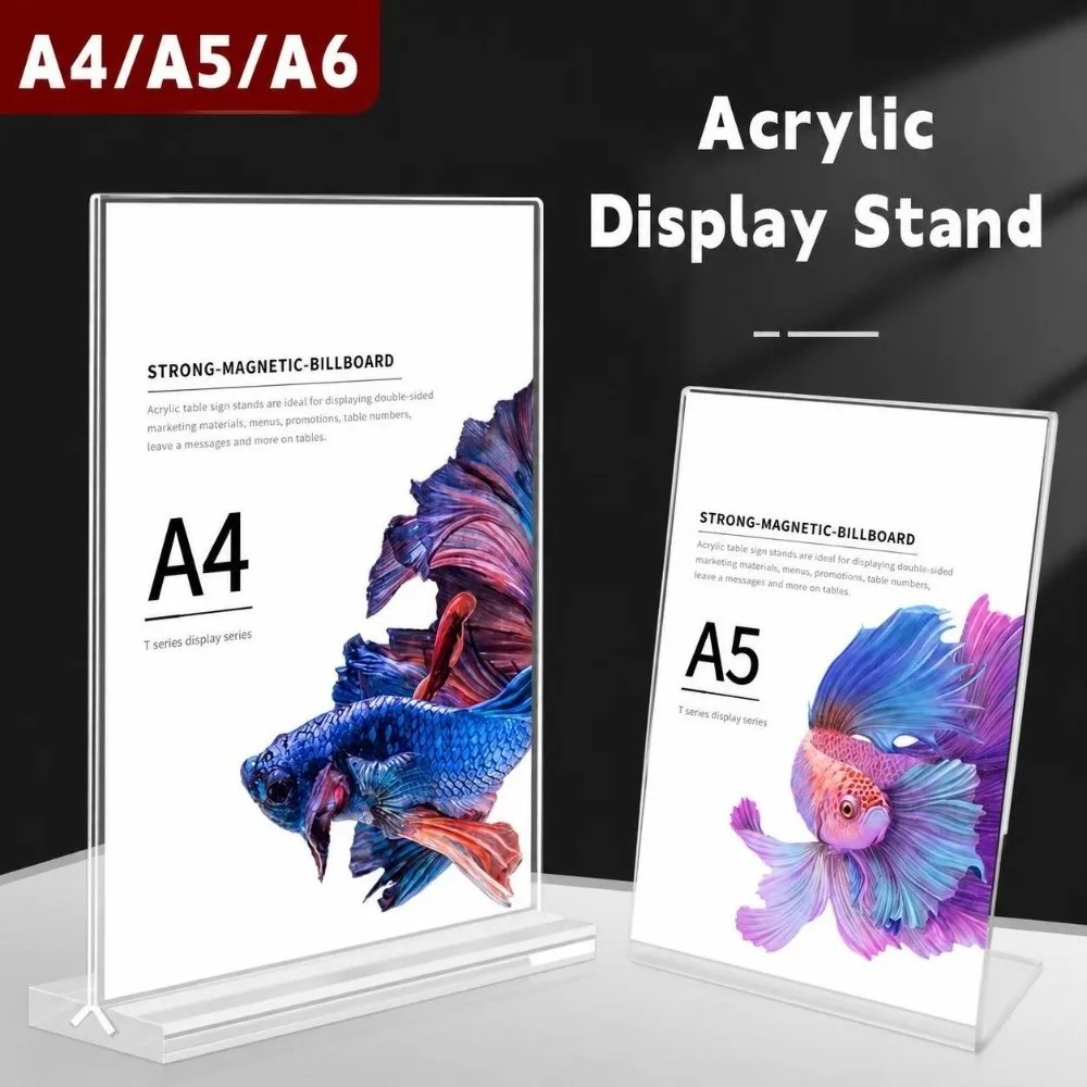 Durable A4/A5/A6 Desk Display Stand Acrylic Double Side Clear Price Label Display Rack Transparent Menu Stand Holder Hotel
