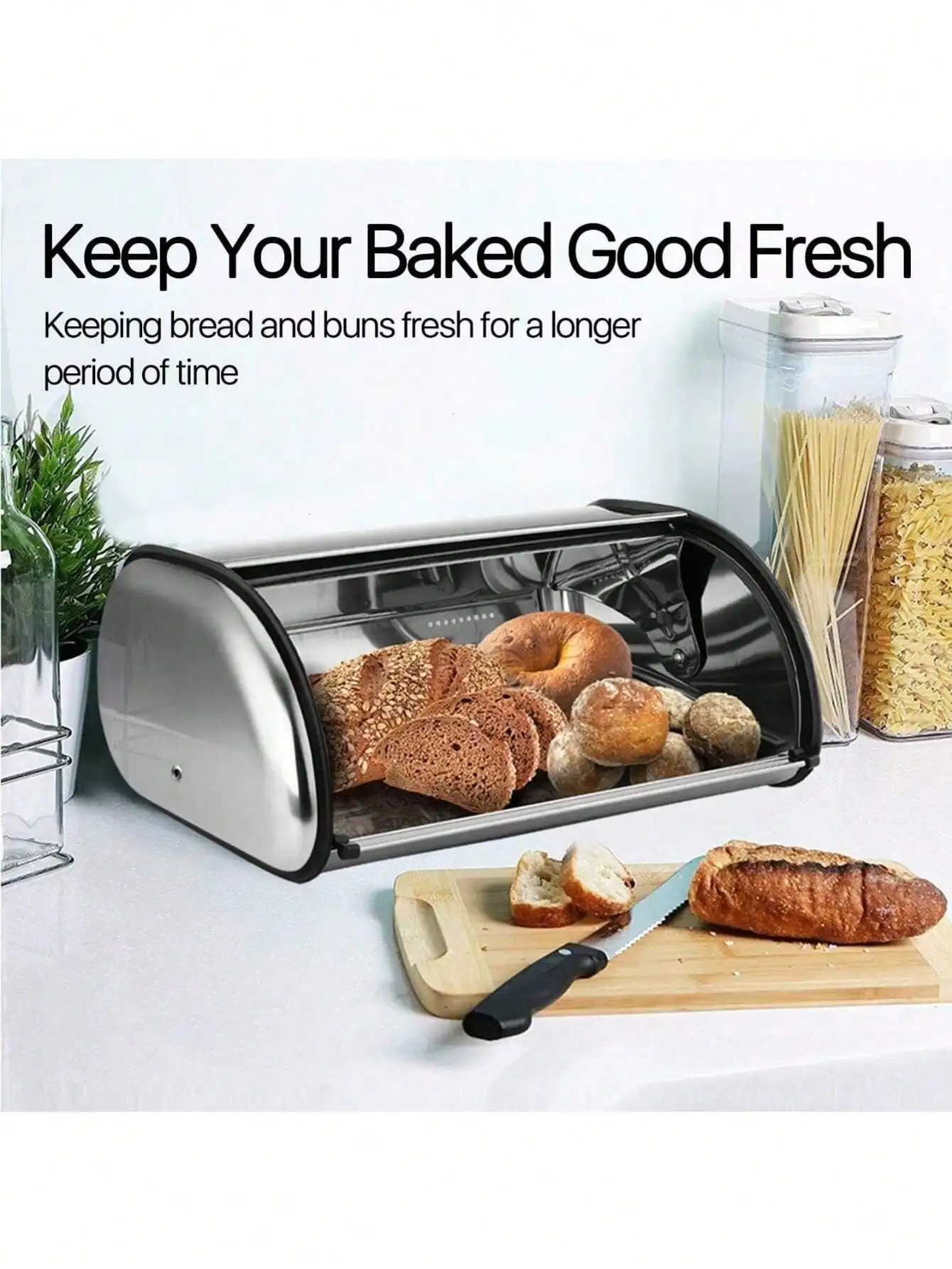 

Хлебница из нержавеющей стали 17 дюймов — крышка с рулонной крышкой, столешница для хранения хлеба, тортов, выпечки — кухня для дома и ресторана