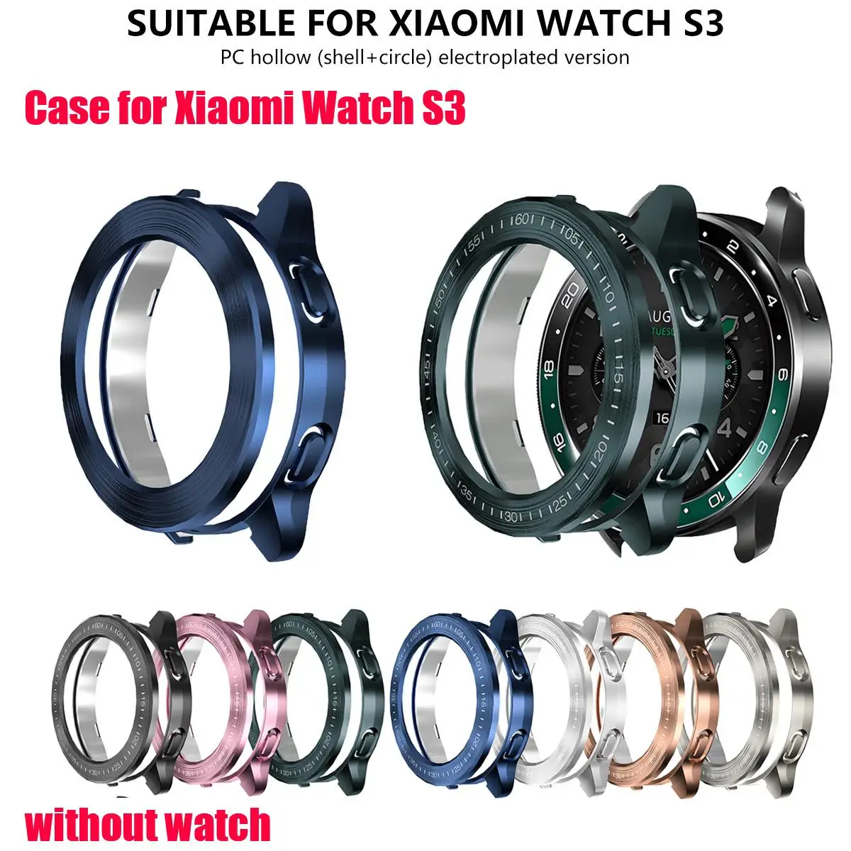 Capa para xiaomi mi watch s3 caso acessórios pc protetor escudo para mi relógio s3 fio galvanizado desenho oco caso + moldura nós