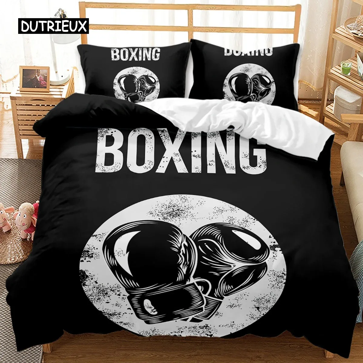 Boxing Games Duvet Cover Set Red Blue Boxing Bedding Set Competitive Sports Boxing Game Double Queen King Polyester Quilt Cover