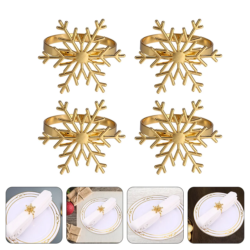 

4 Pcs Snowflake Napkin Rings Christmas Table Accessories Xmas Holder Supplies Round Cloths Party Decor Tablecloth Buckle Cake