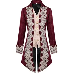 Men Steampunk Gothic Victorian Jacket Vintage Tailcoat Medieval Frock Coat Uniform Renaissance Halloween Pretend Play Costume