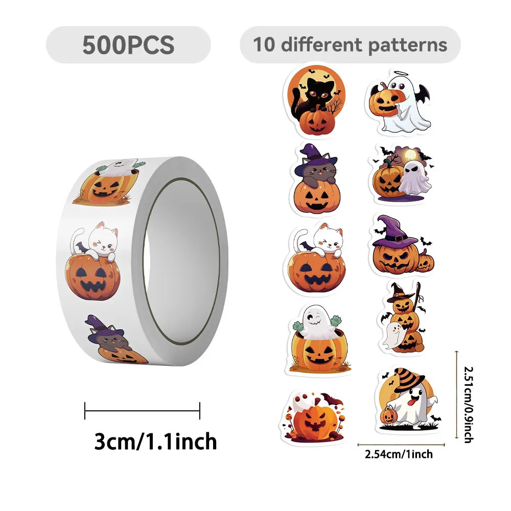 500PCS/Roll Cartoon Halloween Pumpkin Washi Tape - Trending Stickers for Scrapbooking & Envelope Sealing AnimeWorlds Store